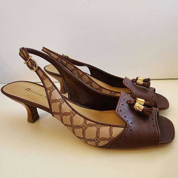 Etienne Aigner Shoes - Etienne Aigner Brown Tassel Slingback Pumps